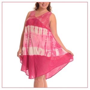 Plus Size Pink Tie Dye Embellished Shift Dress